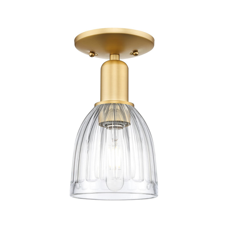 Innovations Brookfield 6in 1-Light Semi-Flush Mount | Industrial Satin Gold Steel and Clear Ribbed Glass | Entryway & Hallway | Model 716-1C-SG-G442