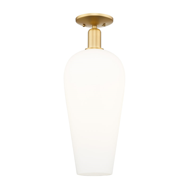 Innovations Chelsea 8in 1-Light Semi-Flush Mount | Industrial Satin Gold Steel and White Glass | Entryway & Hallway | 8 x 20.5 | Model 716-1C-SG-G456-8WH