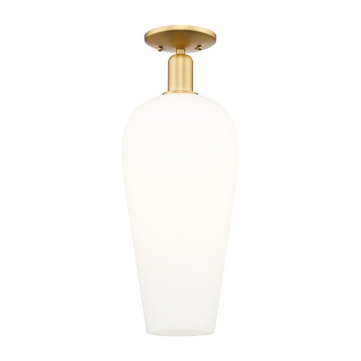 Innovations Chelsea 8in 1-Light Semi-Flush Mount | Industrial Satin Gold Steel and White Glass | Entryway & Hallway | 8 x 20.5 | Model 716-1C-SG-G456-8WH