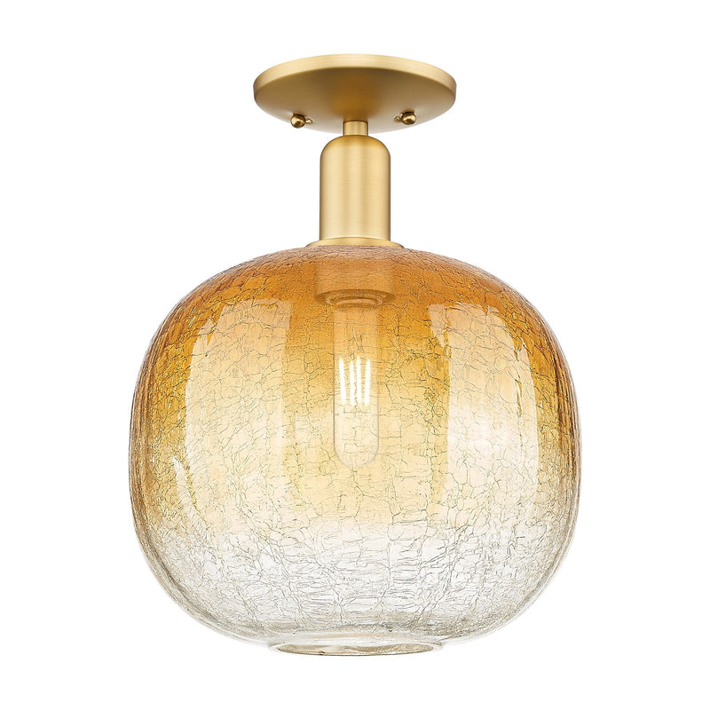 Innovations Brookhaven Sphere 10.5in 1-Light Semi-Flush Mount | Industrial Satin Gold Steel and Amber Glass | Entryway & | Model 716-1C-SG-G481-10AM