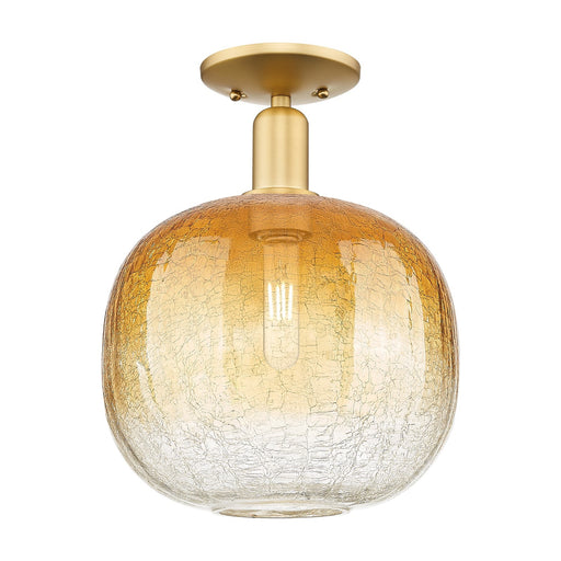 Innovations Brookhaven Sphere 10.5in 1-Light Semi-Flush Mount | Industrial Satin Gold Steel and Amber Glass | Entryway & | Model 716-1C-SG-G481-10AM