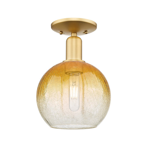 Innovations Brookhaven Globe 8in 1-Light Semi-Flush | Industrial Satin Gold Steel and Amber Glass | Entryway & Hallway | 8 x 8 | Model 716-1C-SG-G483-8AM