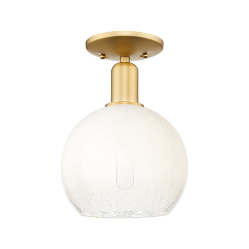 Innovations Brookhaven Globe 8in 1-Light Semi-Flush | Industrial Satin Gold Steel and Opal Glass | Living Room & Dining Room | Model 716-1C-SG-G483-8OP