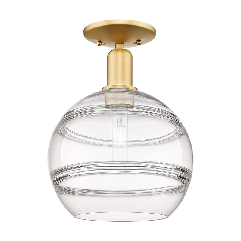 Innovations Rochester 10in 1-Light Semi-Flush Mount | Industrial Satin Gold Steel and Clear Glass | Entryway & Hallway | 10 x | Model 716-1C-SG-G556-10CL
