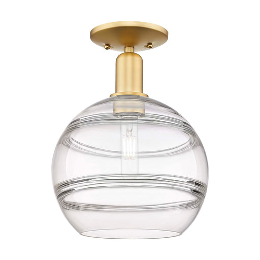 Innovations Rochester 10in 1-Light Semi-Flush Mount | Industrial Satin Gold Steel and Clear Glass | Entryway & Hallway | 10 x | Model 716-1C-SG-G556-10CL