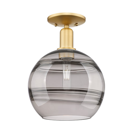 Innovations Rochester 10in 1-Light Semi-Flush Mount | Industrial Satin Gold Steel and Cast Brass with Light Smoke Glass | Model 716-1C-SG-G556-10SM