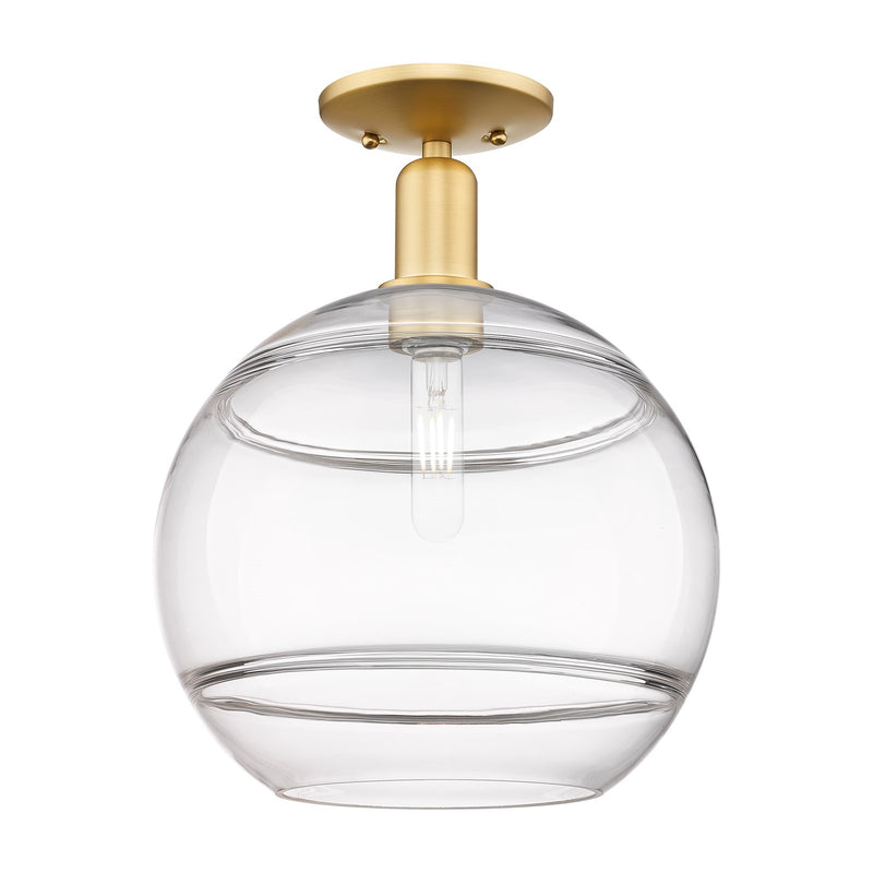 Innovations Rochester 12in 1-Light Semi-Flush Mount | Industrial Satin Gold Steel and Clear Glass | Entryway & Hallway | 12 x | Model 716-1C-SG-G556-12CL