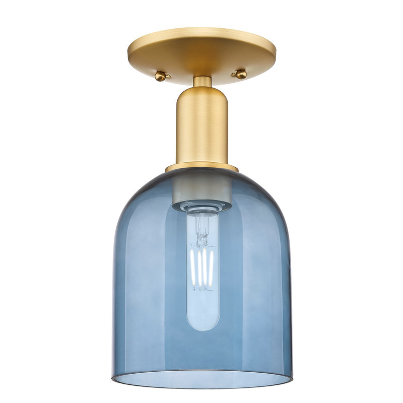 Innovations Bella 6in 1-Light Semi-Flush Mount | Industrial Satin Gold Steel and Blue Glass | Entryway & Hallway | 5.5 x 11 in | Model 716-1C-SG-G558-6BL