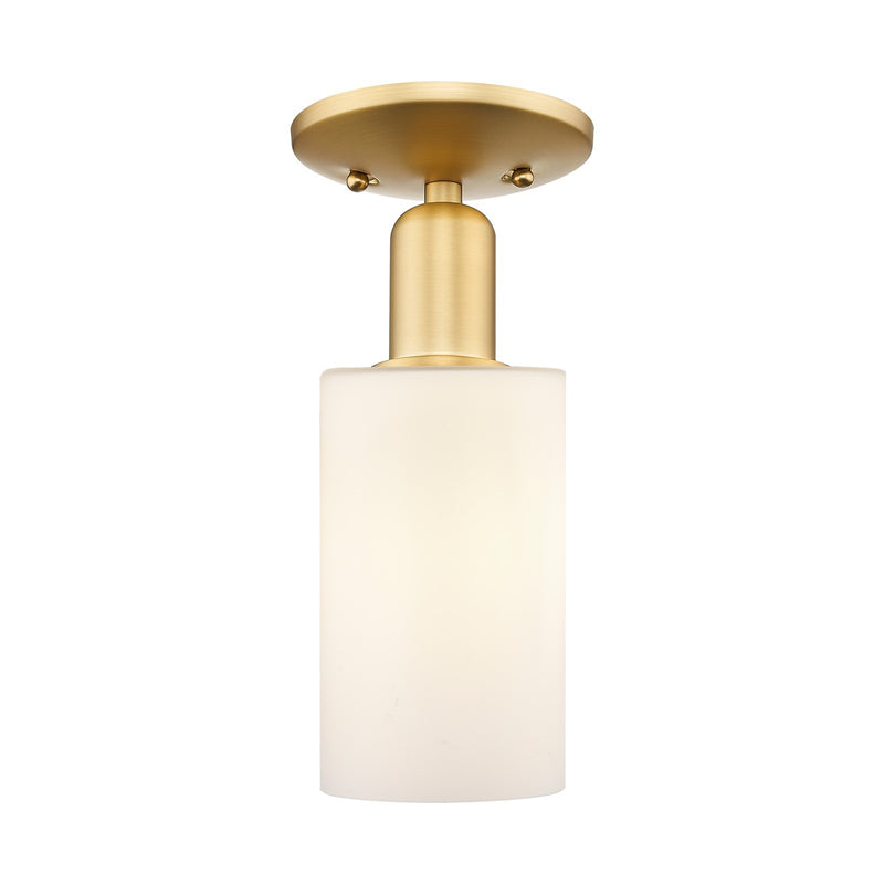 Innovations Clymer 4in 1-Light Semi-Flush Mount | Industrial Satin Gold Steel and Matte White Glass | Hallway & Bedroom Ceiling | Model 716-1C-SG-G801