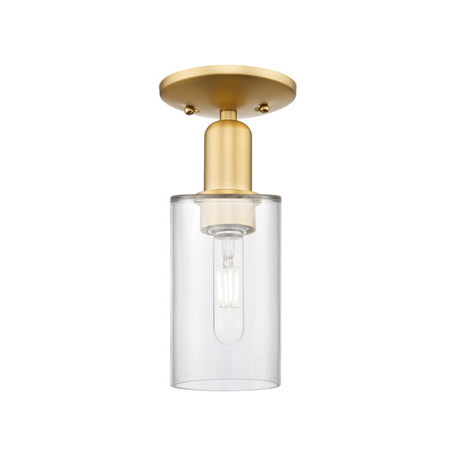 Innovations Clymer 4in 1-Light Semi-Flush Mount | Industrial Satin Gold Steel and Clear Glass | Entryway & Hallway | 3.88 x 10.38 in | Model 716-1C-SG-G802