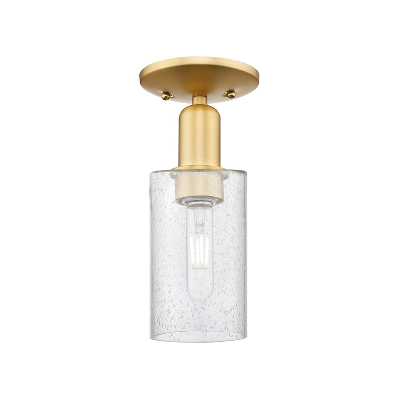 Innovations Clymer 4in 1-Light Semi-Flush Mount | Industrial Satin Gold Steel and Seedy Glass | Hallway & Entryway | 4 x 10 in | Model 716-1C-SG-G804
