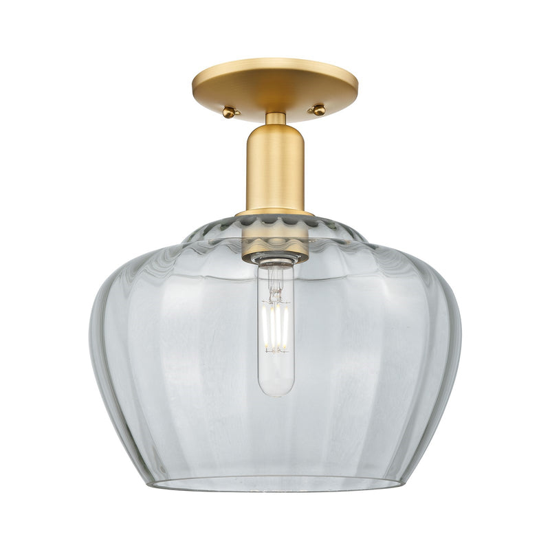 Innovations Fenton 11in 1-Light Semi-Flush Mount | Industrial Satin Gold Steel and Clear Ribbed Glass | Entryway & Hallway | 11 x | Model 716-1C-SG-G92-L