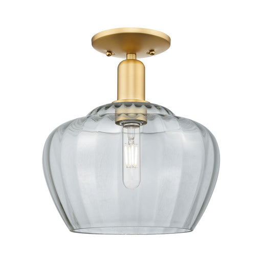 Innovations Fenton 11in 1-Light Semi-Flush Mount | Industrial Satin Gold Steel and Clear Ribbed Glass | Entryway & Hallway | 11 x | Model 716-1C-SG-G92-L