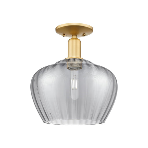 Innovations Fenton 11in 1-Light Semi-Flush Mount | Industrial Satin Gold Steel and Light Smoke Ribbed Glass | Entryway & Hallway | Model 716-1C-SG-G93-L