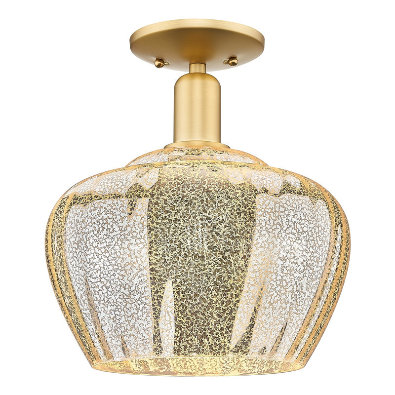 Innovations Fenton 11in 1-Light Semi-Flush Mount | Industrial Satin Gold Steel and Mercury Ribbed Glass | Entryway & Hallway | 11 | Model 716-1C-SG-G96-L