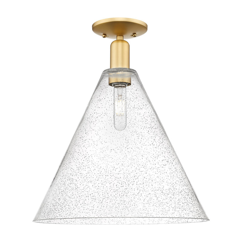 Innovations Berkshire Glass 16in 1-Light Semi-Flush | Industrial Satin Gold Steel and Seedy Glass | Entryway & Hallway | 16 x 16 | Model 716-1C-SG-GBC-164