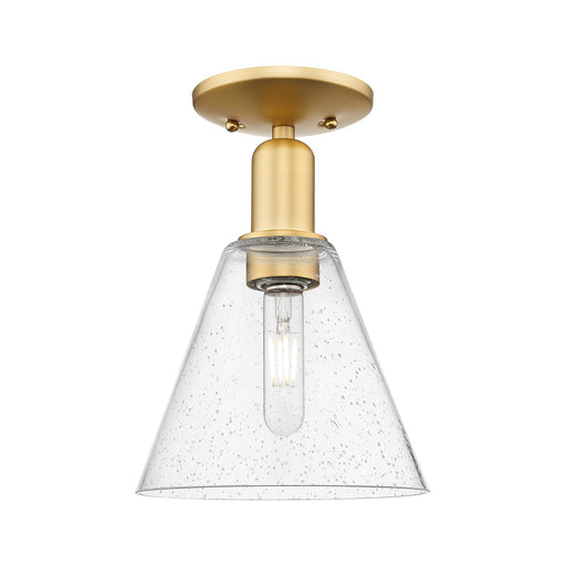 Innovations Berkshire Glass 8in 1-Light Semi-Flush Mount | Industrial Satin Gold Steel and Seedy Cone Glass | Entryway & Hallway | Model 716-1C-SG-GBC-84