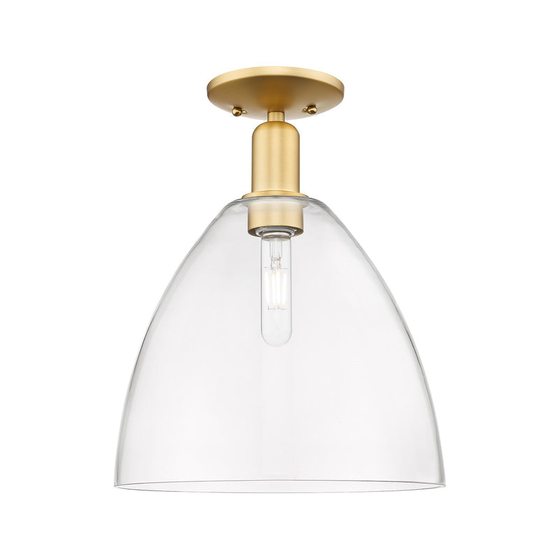 Innovations Bristol 12in 1-Light Semi-Flush Mount | Industrial Satin Gold Steel and Clear Glass | Entryway & Hallway | 12 x 12 x | Model 716-1C-SG-GBD-122