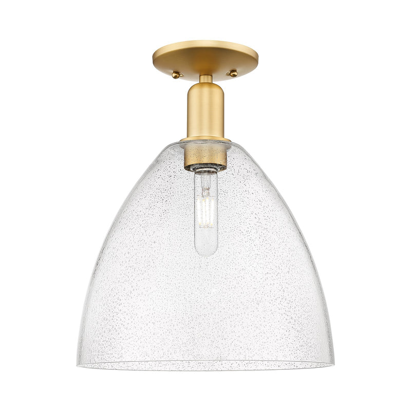 Innovations Bristol 12in 1-Light Semi-Flush Mount | Industrial Satin Gold Steel and Seedy Glass | Damp-Rated Entryway & Hallway | Model 716-1C-SG-GBD-124