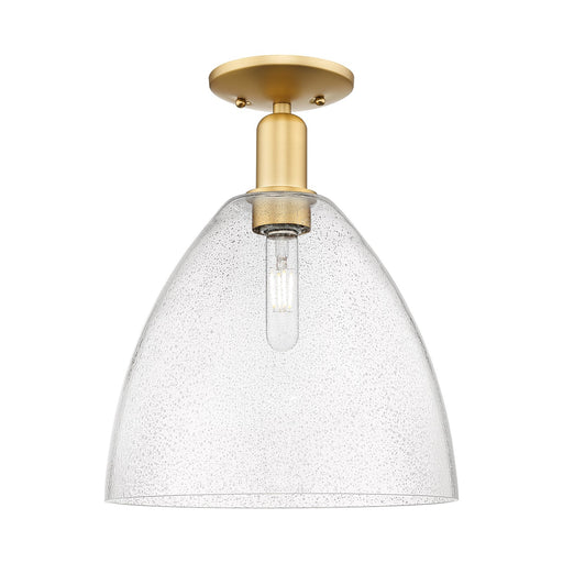 Innovations Bristol 12in 1-Light Semi-Flush Mount | Industrial Satin Gold Steel and Seedy Glass | Damp-Rated Entryway & Hallway | Model 716-1C-SG-GBD-124