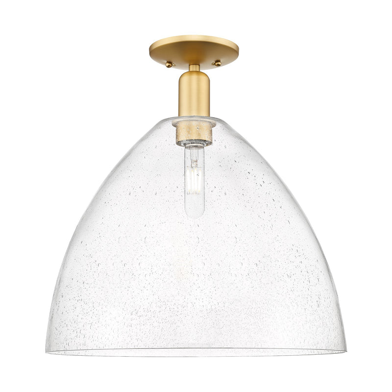 Innovations Bristol 16in 1-Light Semi-Flush Mount | Industrial Satin Gold Steel and Seedy Glass Dome Shade | Damp-Rated Entryway | Model 716-1C-SG-GBD-164