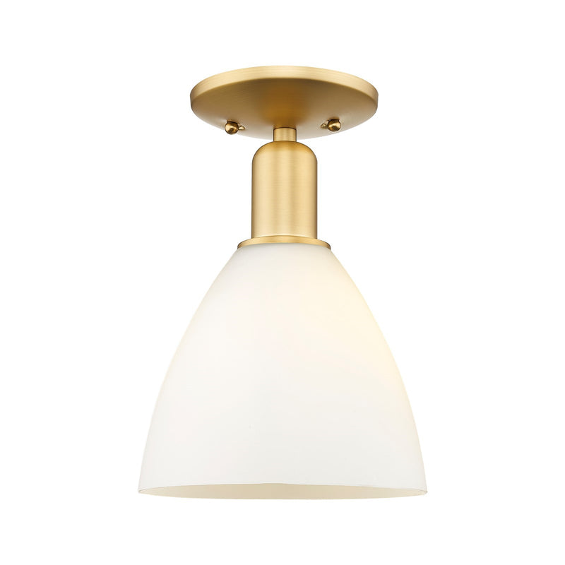 Innovations Bristol 7.5in 1-Light Semi-Flush Mount | Industrial Satin Gold Steel and Matte White Glass | Entryway & Hallway | Model 716-1C-SG-GBD-751