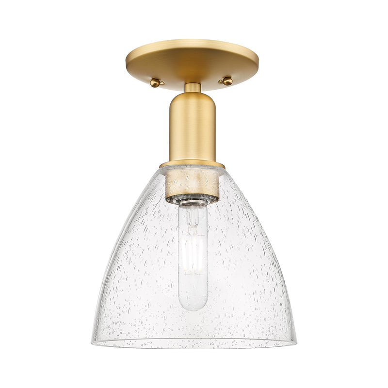 Innovations Bristol 1-Light 7.5in Semi-Flush Mount | Industrial Satin Gold Steel and Seedy Glass | Damp-Rated Hallway & Bathroom | Model 716-1C-SG-GBD-754