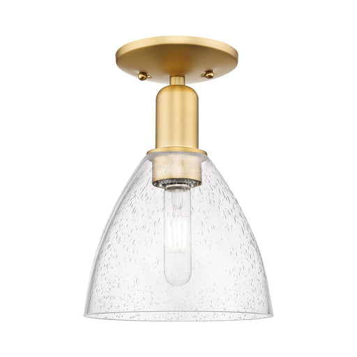 Innovations Bristol 1-Light 7.5in Semi-Flush Mount | Industrial Satin Gold Steel and Seedy Glass | Damp-Rated Hallway & Bathroom | Model 716-1C-SG-GBD-754