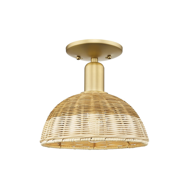 Innovations Natural Ballston Dome 9in 1-Light Semi-Flush Mount | Farmhouse Satin Gold Steel and Natural Fiber Dome Shade | Model 716-1C-SG-NBD2-9-NAT