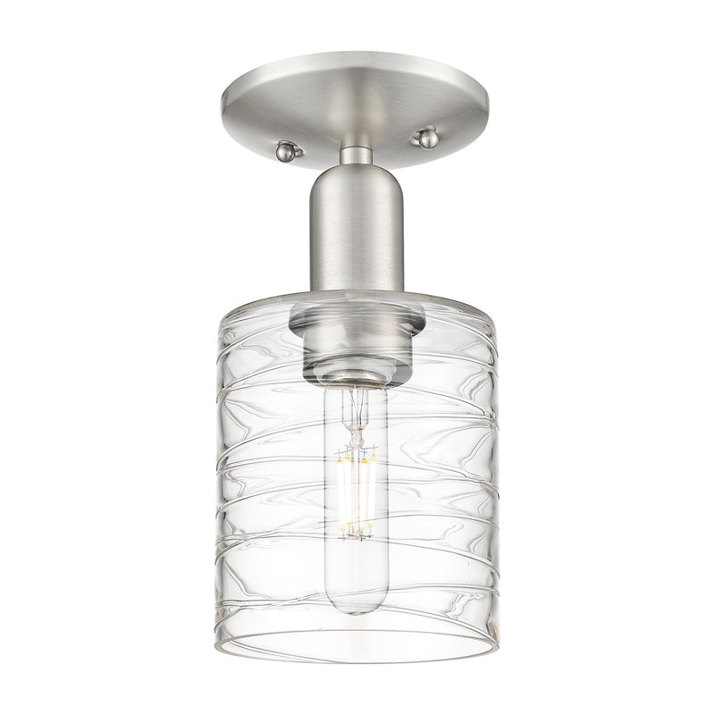 Innovations Cobbleskill 5in 1-Light Semi-Flush Mount | Industrial Brushed Satin Nickel Steel and Deco Swirl Glass | Entryway & | Model 716-1C-SN-G1113