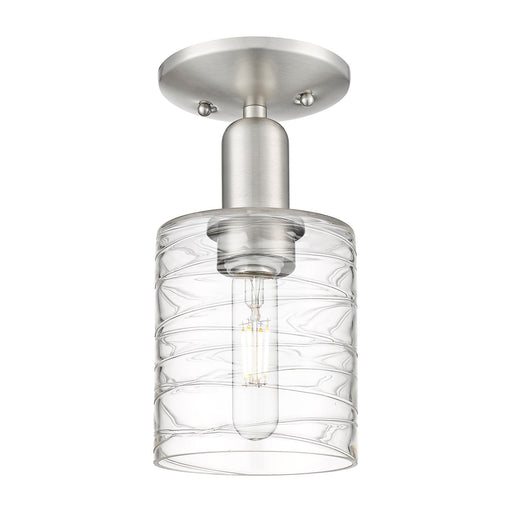 Innovations Cobbleskill 5in 1-Light Semi-Flush Mount | Industrial Brushed Satin Nickel Steel and Deco Swirl Glass | Entryway & | Model 716-1C-SN-G1113