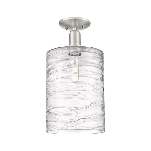Innovations Cobbleskill 9in 1-Light Semi-Flush Mount | Industrial Brushed Satin Nickel Steel and Deco Swirl Clear Glass | Model 716-1C-SN-G1113-L