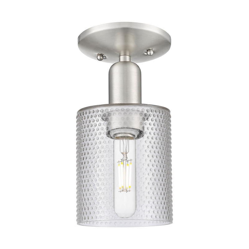 Innovations Cobbleskill 5in 1-Light Semi-Flush Mount | Industrial Brushed Satin Nickel and Clear Glass | Hallway & Entryway | 5 x 5 | Model 716-1C-SN-G112