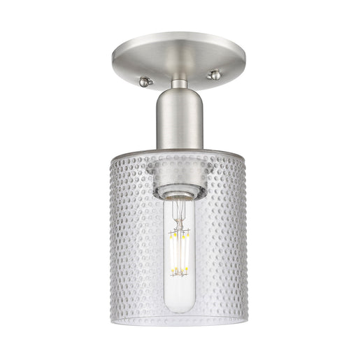 Innovations Cobbleskill 5in 1-Light Semi-Flush Mount | Industrial Brushed Satin Nickel and Clear Glass | Hallway & Entryway | 5 x 5 | Model 716-1C-SN-G112