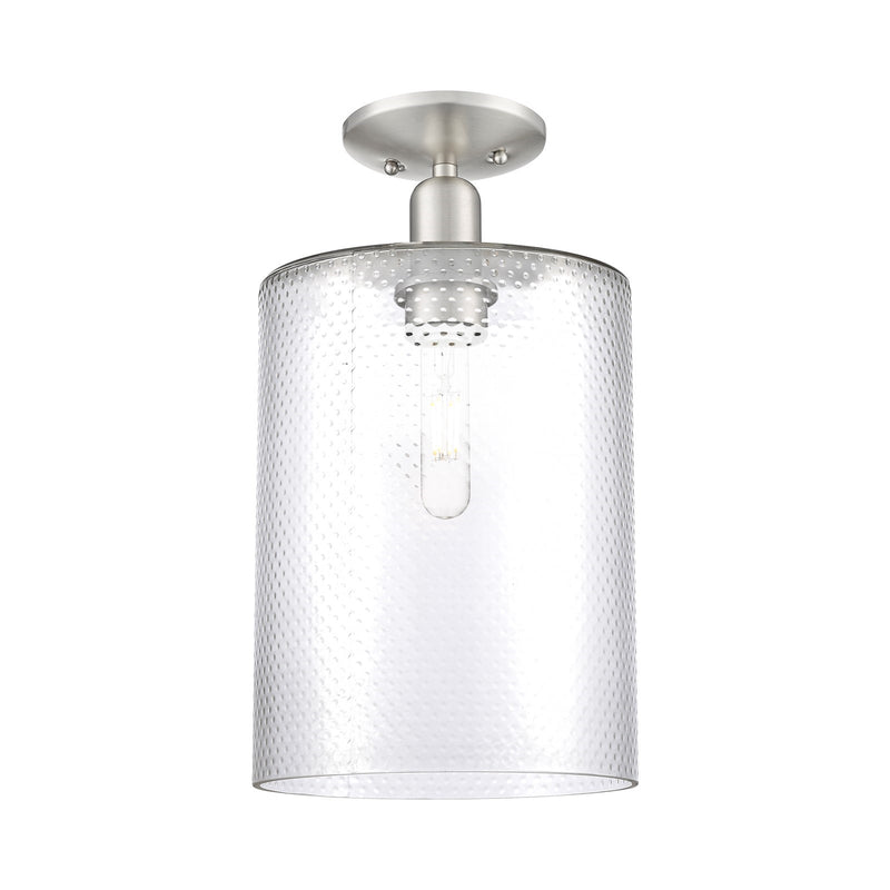 Innovations Cobbleskill 9in 1-Light Semi-Flush Mount | Industrial Brushed Satin Nickel Steel and Clear Glass | Entryway & Hallway | Model 716-1C-SN-G112-L