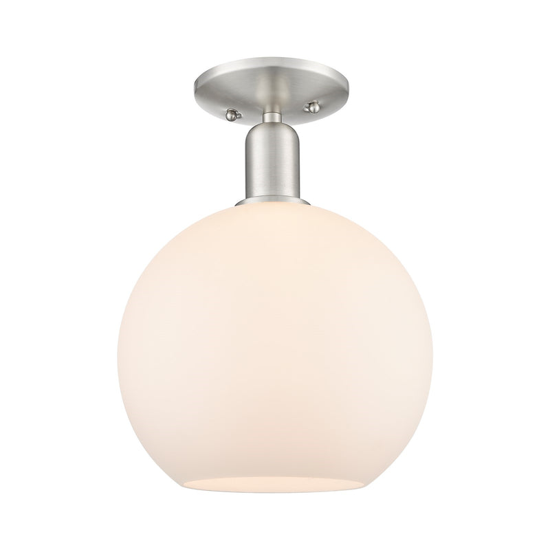 Innovations Athens 10in 1-Light Semi-Flush Mount | Industrial Brushed Satin Nickel and Matte White Glass | Entryway & Hallway | Model 716-1C-SN-G121-10