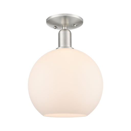 Innovations Athens 10in 1-Light Semi-Flush Mount | Industrial Brushed Satin Nickel and Matte White Glass | Entryway & Hallway | Model 716-1C-SN-G121-10