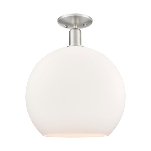 Innovations Athens 14in 1-Light Semi-Flush Mount | Industrial Brushed Satin Nickel and Matte White Glass | Entryway & Hallway | Model 716-1C-SN-G121-14