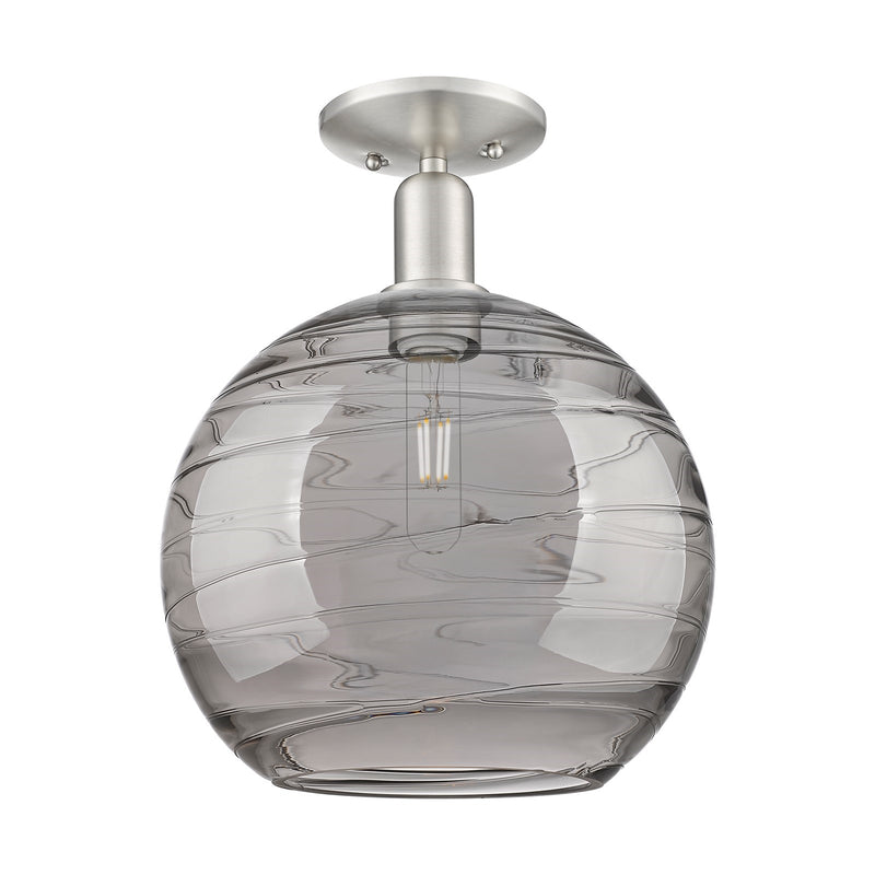 Innovations Athens Deco Swirl 12in 1-Light Semi-Flush Mount | Industrial Brushed Satin Nickel and Light Smoke Glass | Model 716-1C-SN-G1213-12SM