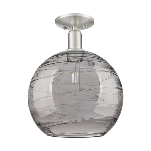 Innovations Athens Deco Swirl 12in 1-Light Semi-Flush Mount | Industrial Brushed Satin Nickel and Light Smoke Glass | Model 716-1C-SN-G1213-12SM
