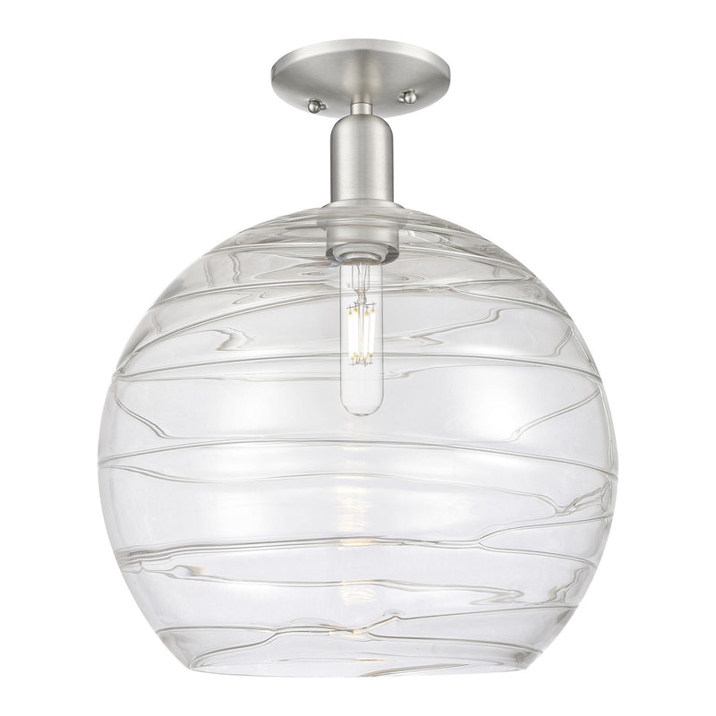 Innovations Athens Deco Swirl 14in 1-Light Semi-Flush Mount | Industrial Brushed Satin Nickel and Clear Deco Swirl Glass | Model 716-1C-SN-G1213-14CL