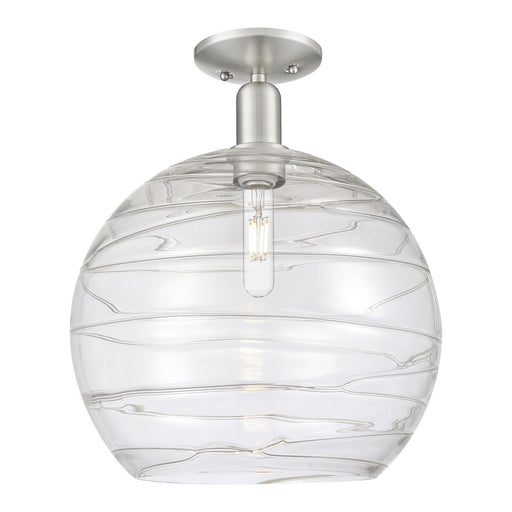 Innovations Athens Deco Swirl 14in 1-Light Semi-Flush Mount | Industrial Brushed Satin Nickel and Clear Deco Swirl Glass | Model 716-1C-SN-G1213-14CL