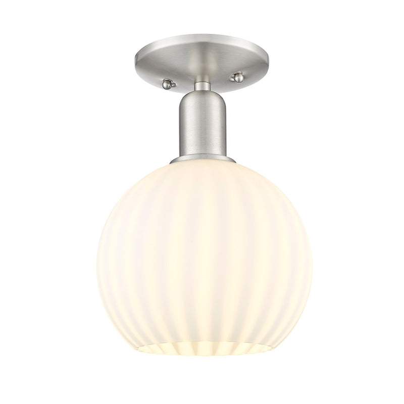 Innovations Lighting Arcadia 8in 1-Light Semi-Flush Mount | Industrial Brushed Satin Nickel and White Venetian Glass | Model 716-1C-SN-G1217-8WV