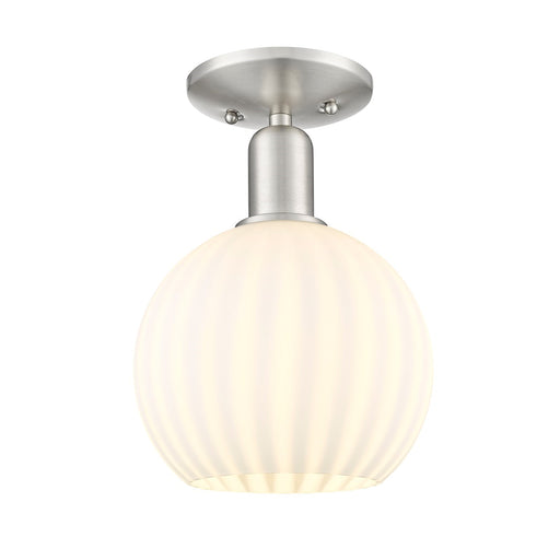 Innovations Lighting Arcadia 8in 1-Light Semi-Flush Mount | Industrial Brushed Satin Nickel and White Venetian Glass | Model 716-1C-SN-G1217-8WV