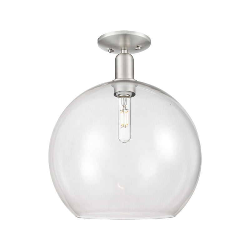 Innovations Athens 14in 1-Light Semi-Flush Mount | Industrial Brushed Satin Nickel Steel and Clear Glass | Entryway & Hallway | Model 716-1C-SN-G122-14