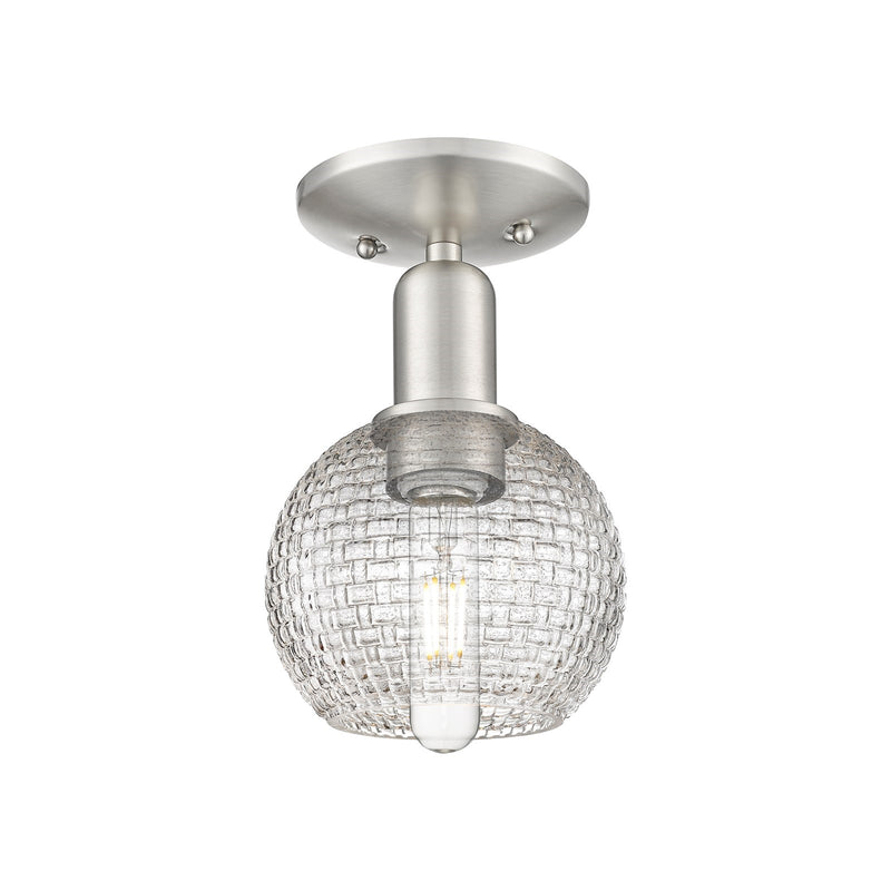 Innovations Athens 6in 1-Light Semi-Flush Mount | Industrial Brushed Satin Nickel and Clear Basket Weave Glass | Entryway & | Model 716-1C-SN-G122C-6CL