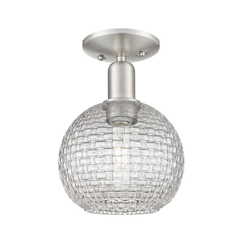 Innovations Athens 8in 1-Light Semi-Flush Mount | Industrial Brushed Satin Nickel and Clear Basket Weave Glass | Hallway & | Model 716-1C-SN-G122C-8CL