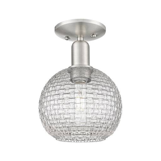 Innovations Athens 8in 1-Light Semi-Flush Mount | Industrial Brushed Satin Nickel and Clear Basket Weave Glass | Hallway & | Model 716-1C-SN-G122C-8CL