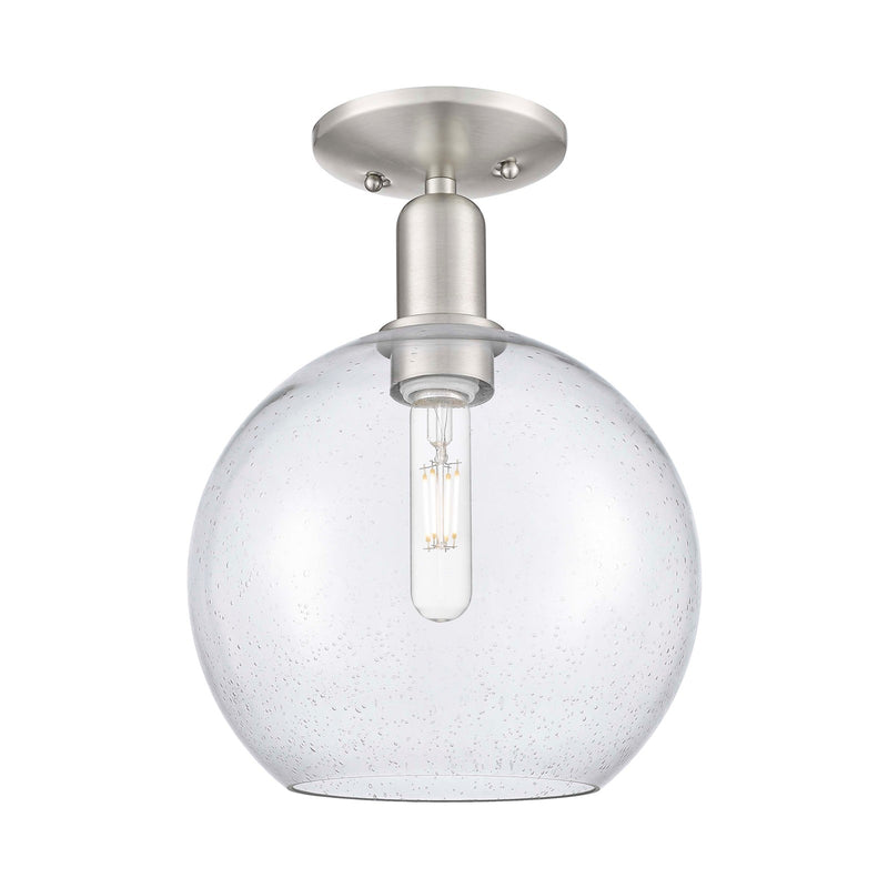 Innovations Athens 10in 1-Light Semi-Flush Mount | Industrial Brushed Satin Nickel Steel and Seedy Glass | Entryway & Hallway | Model 716-1C-SN-G124-10