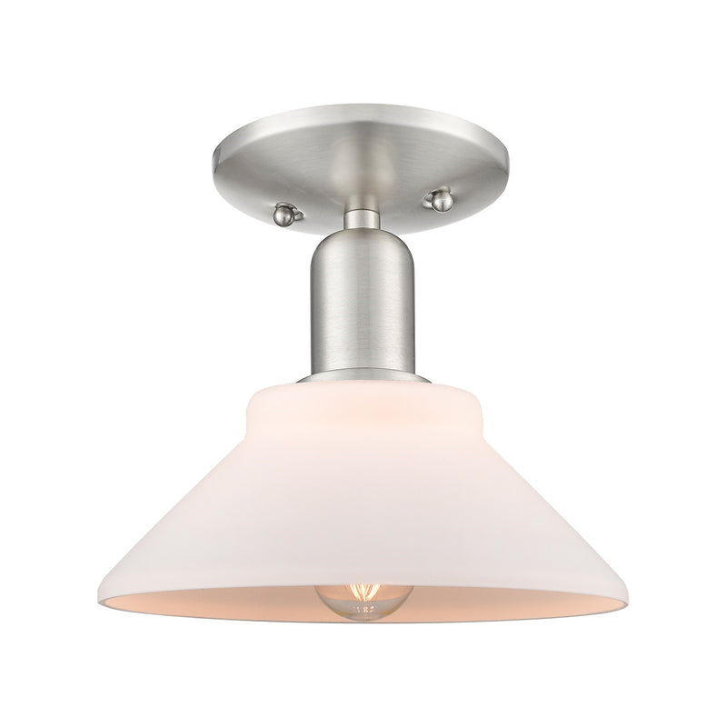 Innovations Orwell 8in 1-Light Semi-Flush Mount | Industrial Brushed Satin Nickel and Matte White Glass | Kitchen & Hallway | 8.38 | Model 716-1C-SN-G131